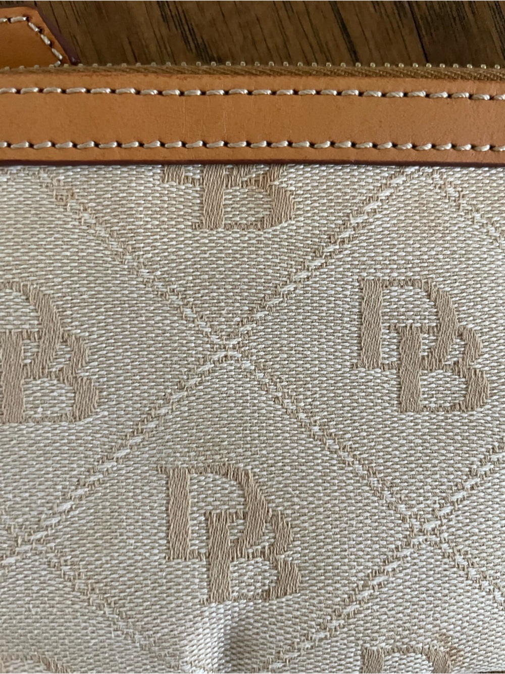 Dooney & Bourke Cream Canvas Wristlet with Tan Leather Trim - Picture 3 of 9